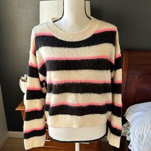 H & M Striped Crewneck Sweater Pink Cream Black - Sz M